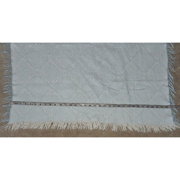VTG Nordstrom Knit Baby Blanket Acrylic Blue White Diamond Pattern Fringe 33x33 - Picture 4 of 6